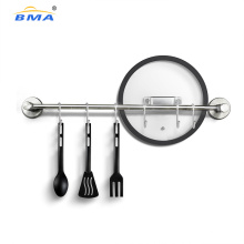 Free Drilling Wall Mounted Pot Hanger Tools Hooks Stainless Steel Kitchen Utensil Hanging Rack Rail